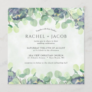 Invitation Eucalyptus Vert Dusty Blue Floral Mariage