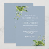 Invitation Eucalyptus Vert Dusty Blue Monogram Mariage (Devant / Derrière)