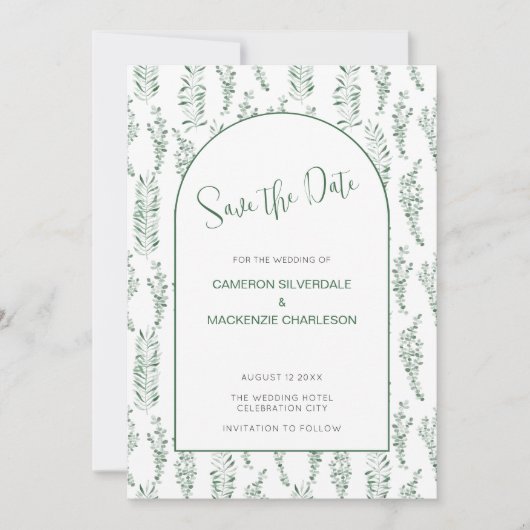 Invitation Eucalyptus Vert Élégant Enregistrer la date Mariag (Devant)
