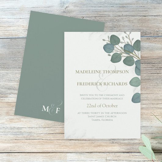 Invitation Eucalyptus Vert Elégant Feuilles d'aquarelle