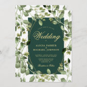 Invitation Eucalyptus vert émeraude mariage or vert émeraude (Devant / Derrière)