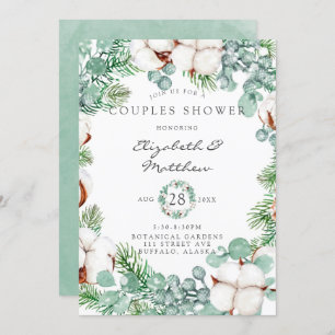 Invitation Eucalyptus vert et Couples en coton Douche