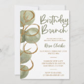 Invitation Eucalyptus vert et huile d'or Brunch d'anniversair (Devant)