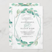 Invitation Eucalyptus vert et marbre | Mariage (Devant / Derrière)