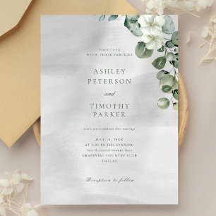 Invitation Eucalyptus vert et Mariage floral blanc