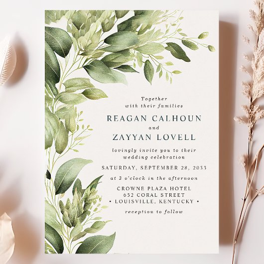 Invitation Eucalyptus Vert Feuille Mariage moderne