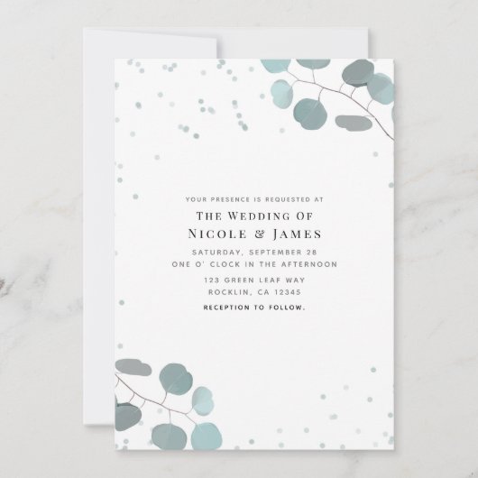 Invitation Eucalyptus vert Feuille Mariage rustique (Devant)