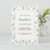 Invitation Eucalyptus Vert Feuilles premier anniversaire (Debout devant)