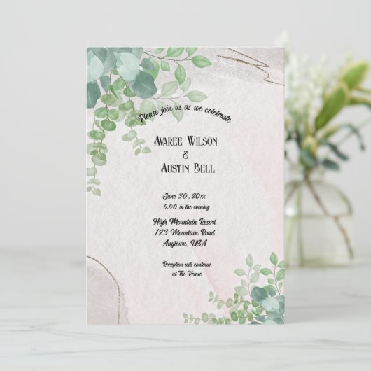 Invitation Eucalyptus vert Feuilles sur Grey (Debout devant)