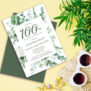 Invitation Eucalyptus vert foncé 100e fête d'anniversaire