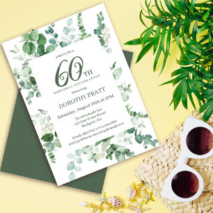 Invitation Eucalyptus vert foncé 60e fête d'anniversaire