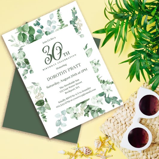 Invitation Eucalyptus vert foncé fête du 30e anniversaire