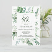 Invitation Eucalyptus vert foncé fête du 40e anniversaire (Debout devant)