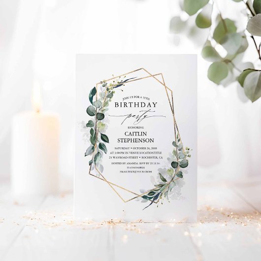 Invitation Eucalyptus Vert Géométrique Moderne Anniversaire
