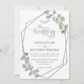 Invitation Eucalyptus Vert Mariage géométrique Argent (Devant)