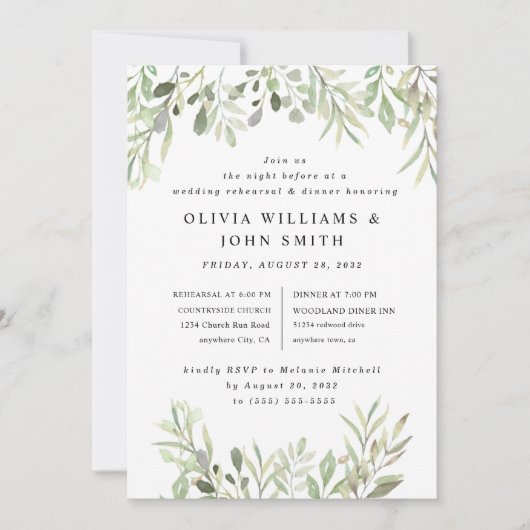 Invitation Eucalyptus Vert Mariage simple (Devant)