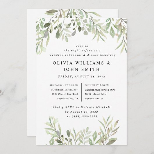 Invitation Eucalyptus Vert Mariage simple (Devant / Derrière)