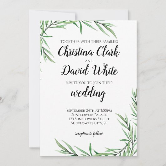 Invitation Eucalyptus Vert Mariage Succulent (Devant)