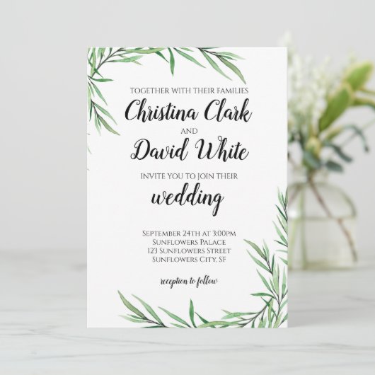 Invitation Eucalyptus Vert Mariage Succulent (Debout devant)
