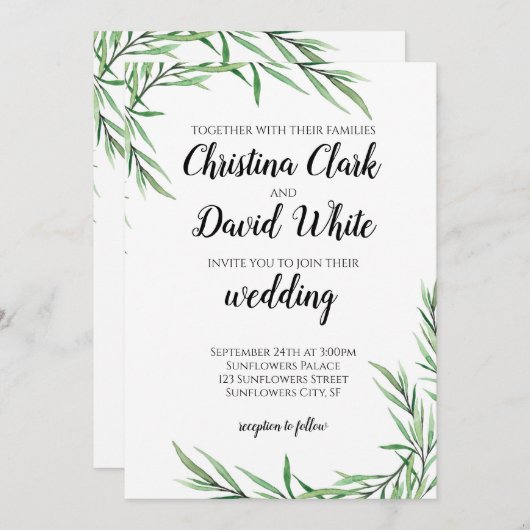 Invitation Eucalyptus Vert Mariage Succulent (Devant / Derrière)