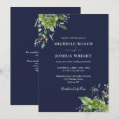 Invitation Eucalyptus Vert Marine bleu QR Code Mariage (Devant / Derrière)