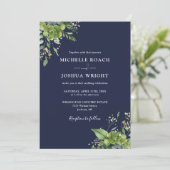 Invitation Eucalyptus Vert Marine Mariage Monogramme bleu mar (Debout devant)