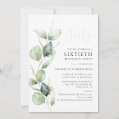 Invitation Eucalyptus Vert minimaliste 60e anniversaire (Devant)