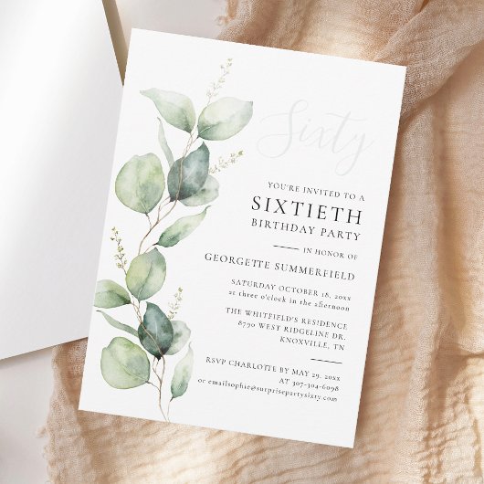Invitation Eucalyptus Vert minimaliste 60e anniversaire