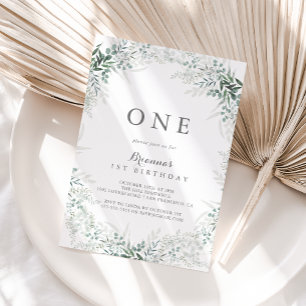 Invitation Eucalyptus Vert Minimaliste Premier anniversaire