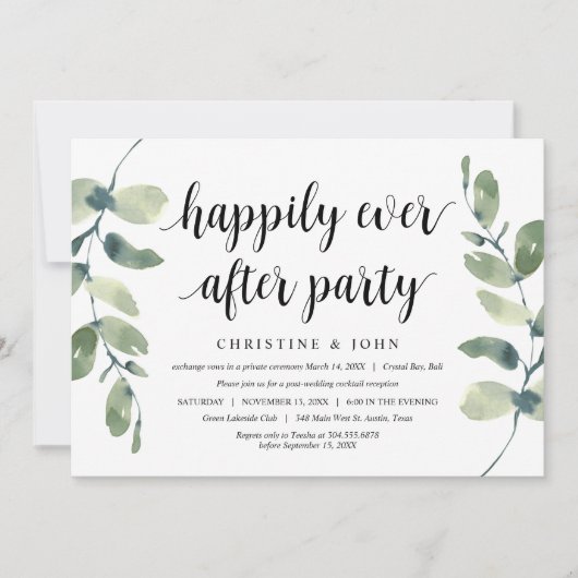 Invitation Eucalyptus vert, Noir, Elopement Mariage (Devant)