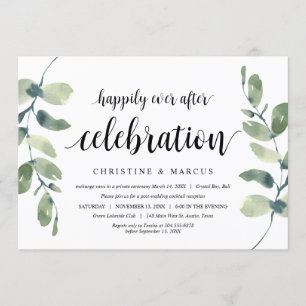 Invitation Eucalyptus vert, Noir, Elopement Mariage