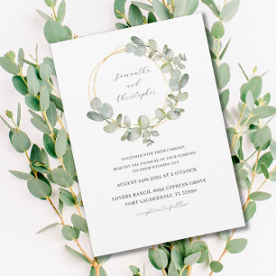 Invitation Eucalyptus Vert & Or Aquarelle Mariage de couronne
