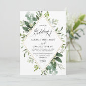 Invitation Eucalyptus vert or géométrique mariage moderne (Debout devant)