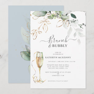 Invitation Eucalyptus Vert Or Poussiéreux Bleu Baby Shower