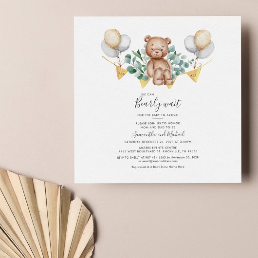 Invitation Eucalyptus Vert Ours Baby shower Succulent
