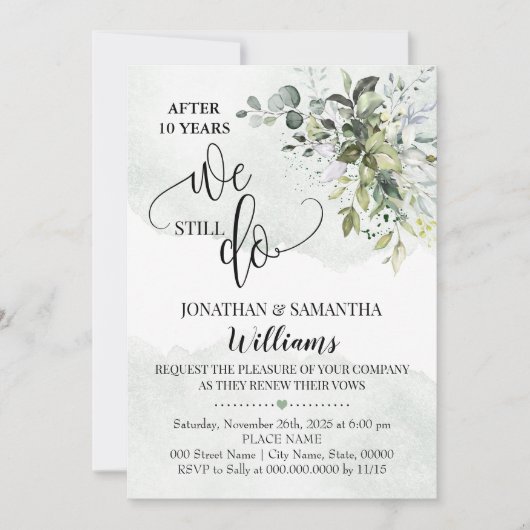 Invitation Eucalyptus vert poussière d'aquarelle de la poussi (Devant)