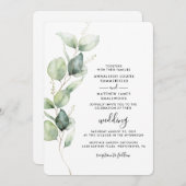 Invitation Eucalyptus vert QR Code tout en un Mariage (Devant / Derrière)