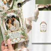 Invitation Eucalyptus vert rose floral Enregistrer la date