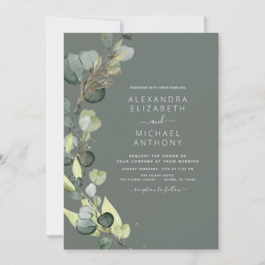 Invitation Eucalyptus Vert Sage Vert Élégant Mariage (Devant)