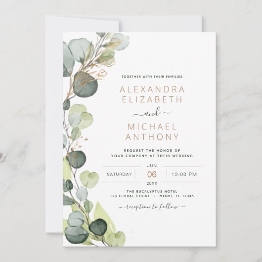 Invitation Eucalyptus Vert Sage Vert Mariage or (Devant)