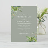 Invitation Eucalyptus Vert Sage Vert Monogramme Mariage (Debout devant)