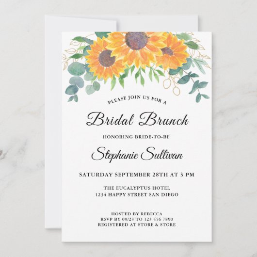 Invitation Eucalyptus Vert Sunflower Bridal Brunch (Devant)