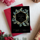 Invitation Eucalyptus vert sur noir | Mariage de Noël