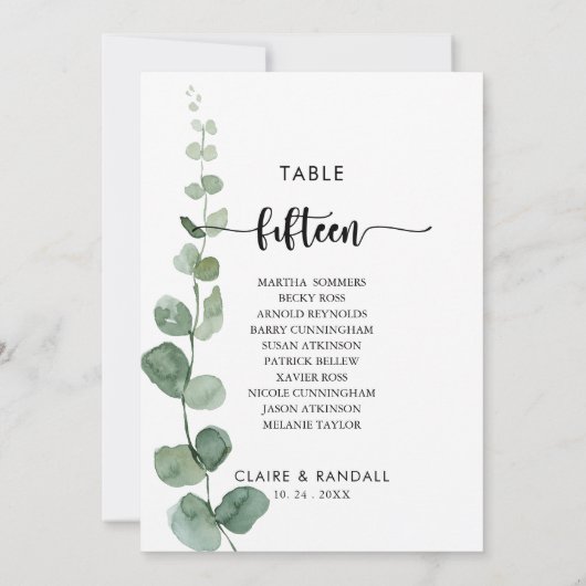 Invitation Eucalyptus vert Tableau Numéro 15 Tableau de siège (Dos)