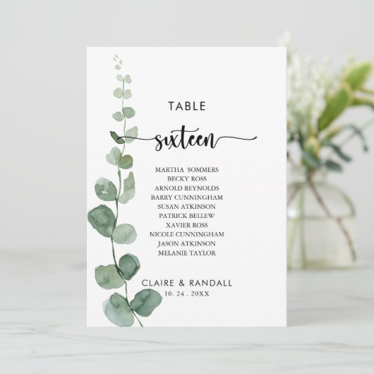 Invitation Eucalyptus vert Tableau Numéro 16 Tableau de siège (Debout devant)