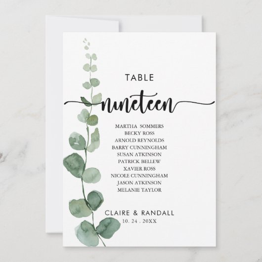 Invitation Eucalyptus vert Tableau numéro 19 Tableau de siège (Dos)