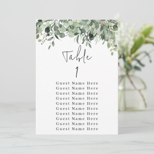Invitation Eucalyptus Vert Tableau Numéro 1 Tableau de siège (Debout devant)