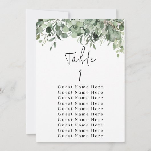 Invitation Eucalyptus Vert Tableau Numéro 1 Tableau de siège (Dos)