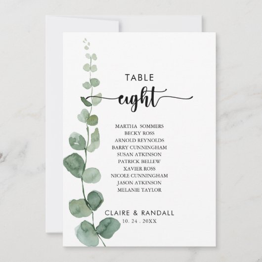 Invitation Eucalyptus vert Tableau Numéro 8 Tableau de sièges (Devant)