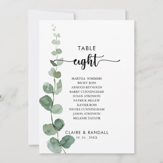 Invitation Eucalyptus vert Tableau Numéro 8 Tableau de sièges (Dos)